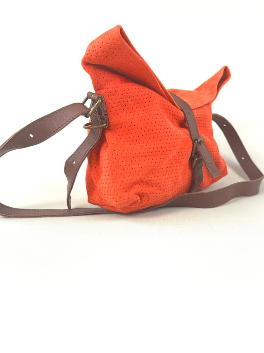 Lilith Paris Orange Virgin Wool Flap Crossbody Bag Leather Strap Made in France